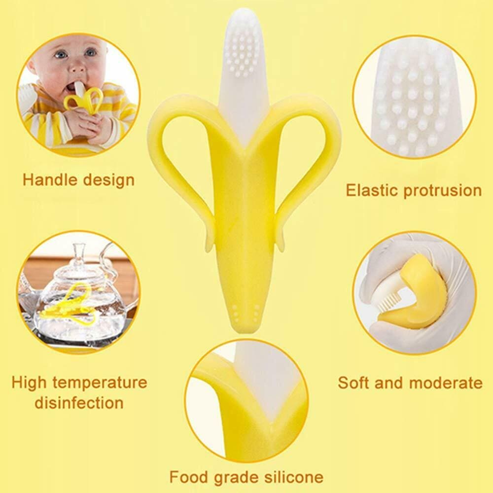Baby Banana Teething Toothbrush, Training Teether For Infants, Silicone Pain Relief Teether Baby Banana Teething Toothbrush, Training Teether For Infants, Silicone Pain Relief Teether